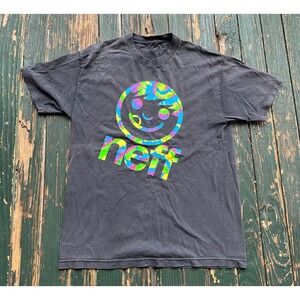 Neff Mens Graphic T-Shirt Black Neon Tie Dye Smiley Face Logo Skate Streetwear